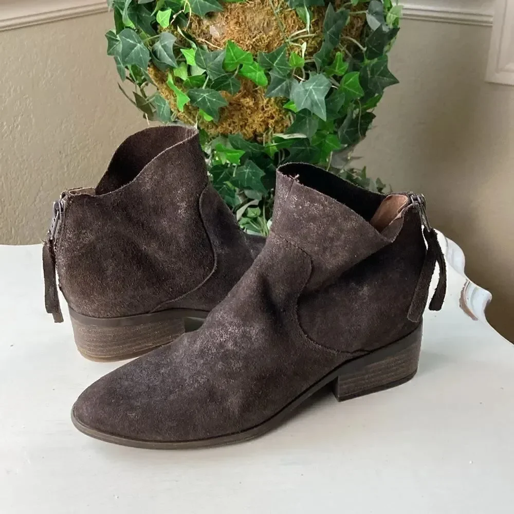 Lucky 🍀 Brand Metallic Brown Leather Suede Cowgirl Boho Ankle Boots Size 7 M